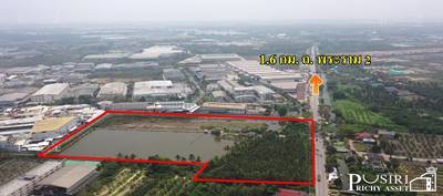 ขายที่ สวยเด่น สร้าง โรงงานได้ทุกประเภท หน้ากว้าง 202 เมตร ขนาด 28 ไร่ 162 วา ติดคลอง ถนนกว้างใช้รถเทเลอร์ ได้สะดวก ใกล้นิคมสมุทรสาคร - KK2602S