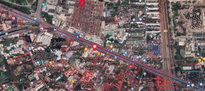 ขายที่ดินทำเลทองบนถนนพระราม4 ตรงข้าม ONE BANGKOK) 1-0-8.6 ไร่  ผังสีแดง พ.5 สร้างอาคารสูงได้ถึง 24 ชั้น
