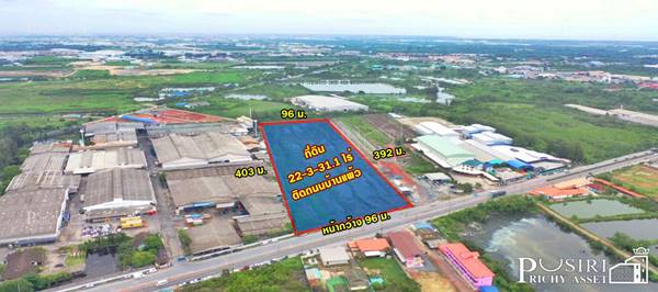 ขาย ที่ดิน 22ไร่เศษ สวย เด่น ติดถนนเส้นบ้านแพ้ว เหมาะทำจัดสรรและขึ้นโครงการ เดินทางสะดวก ใกล้พระราม 2 เพียง 1.1 กม. เท่านั้น - KK3739S
