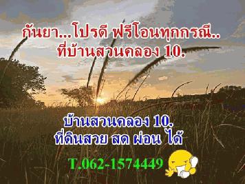 กันยาโปรดีฟรีโอนที่บ้านสวนคลองสิบที่ดินสวยสดผ่อนได้ T.062-1574449